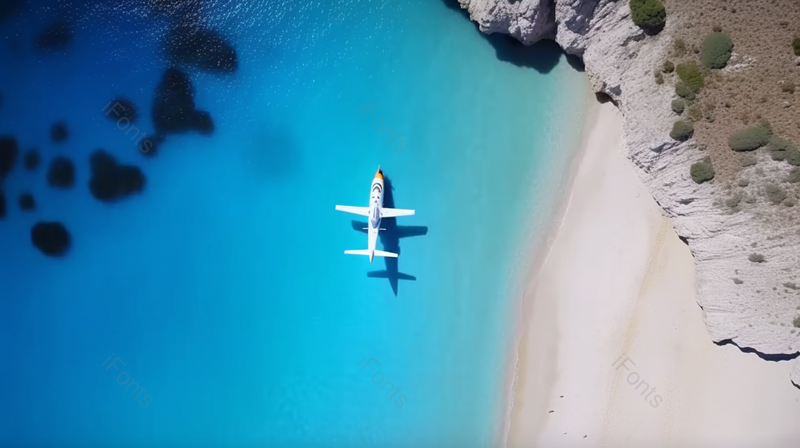 海滩上空飞机夏季旅行出差度假摄影图实拍,高清,摄影图,摄影图片,图片大全,摄影图免费下载